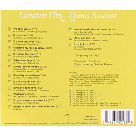 CD - DEMIS ROUSSOS - GREATEST HITS (1971 - 1980) - IMPORTADO